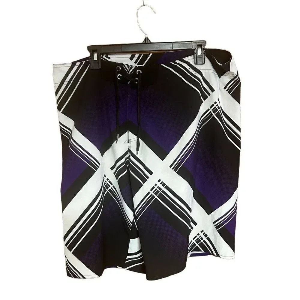 Tony Hawk Size 38 Purple and Black Swim Trunks
